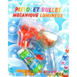 PISTOLET A BULLES MECANIQUE & LUMINEUX 15 cm
